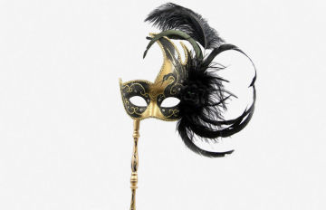 Plastic Venetian Masquerade Ball Masks With Stick Black Feather