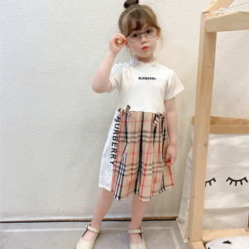 Wholesale girls pure cotton short-sleeved plaid dress little girls dresses summer