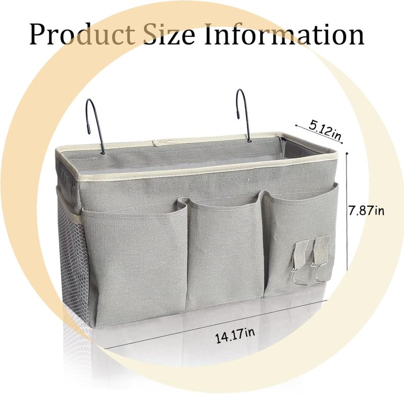 Grey Hanging Bedside Caddy for Dorms