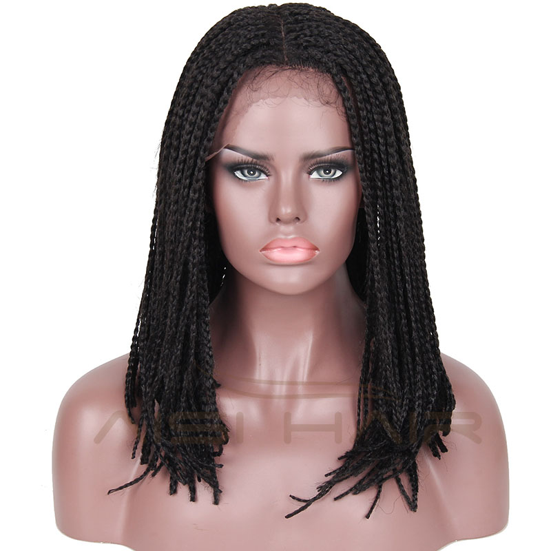 Aisi Hair Wholesale Medium Length Glueless Lace Front Wigs For Black Women Heat Resistant Braid Box Lace Front Three Braids Wigs