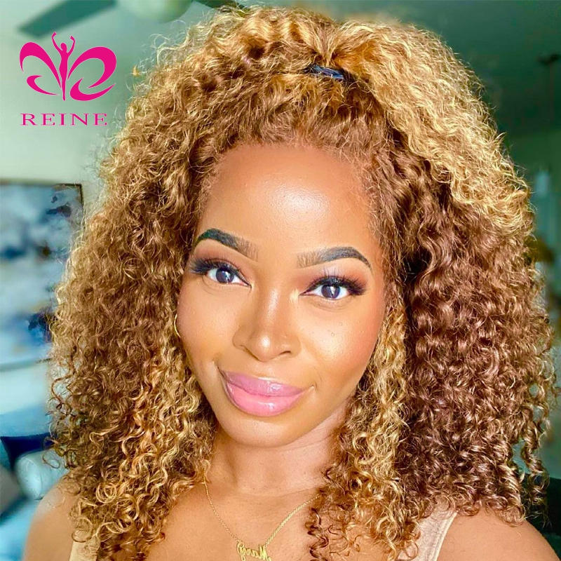 Highlight Color Human Hair Curly Bob Lace Front Wig 13x4 Ombre Lace Front Human Hair Wigs HD Lace Frontal Wig 180%