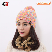 100% acrylic acrylic warmer knit beanie hat with ball top