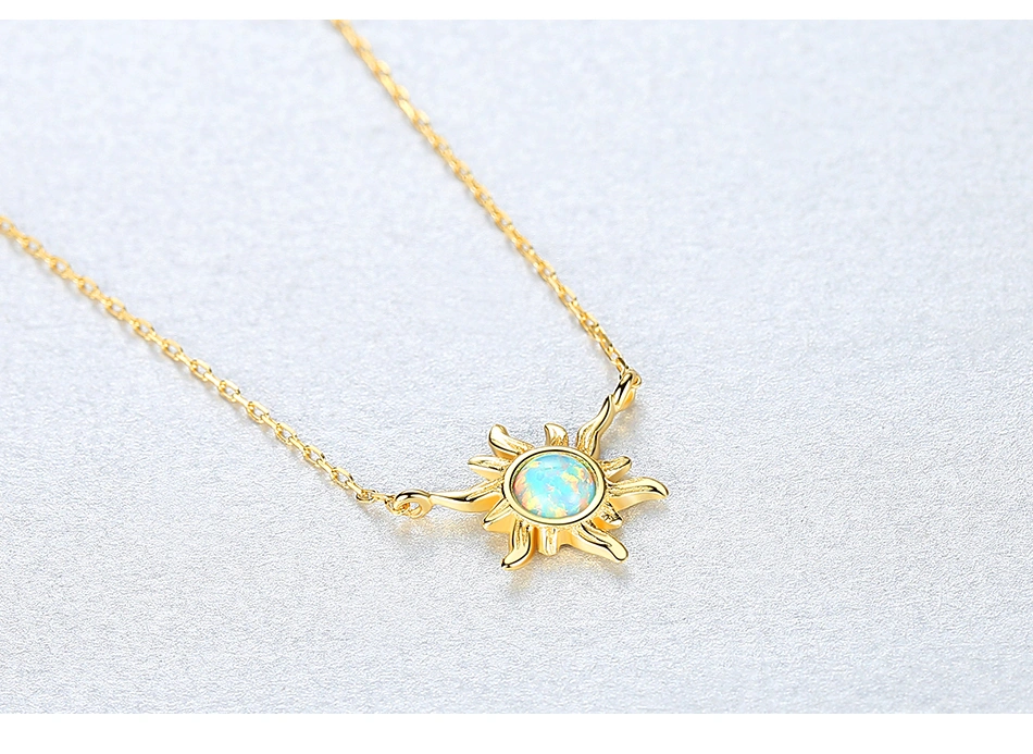 Sun Shape 925 Sterling Silver Vintage Opal Pendant Necklace