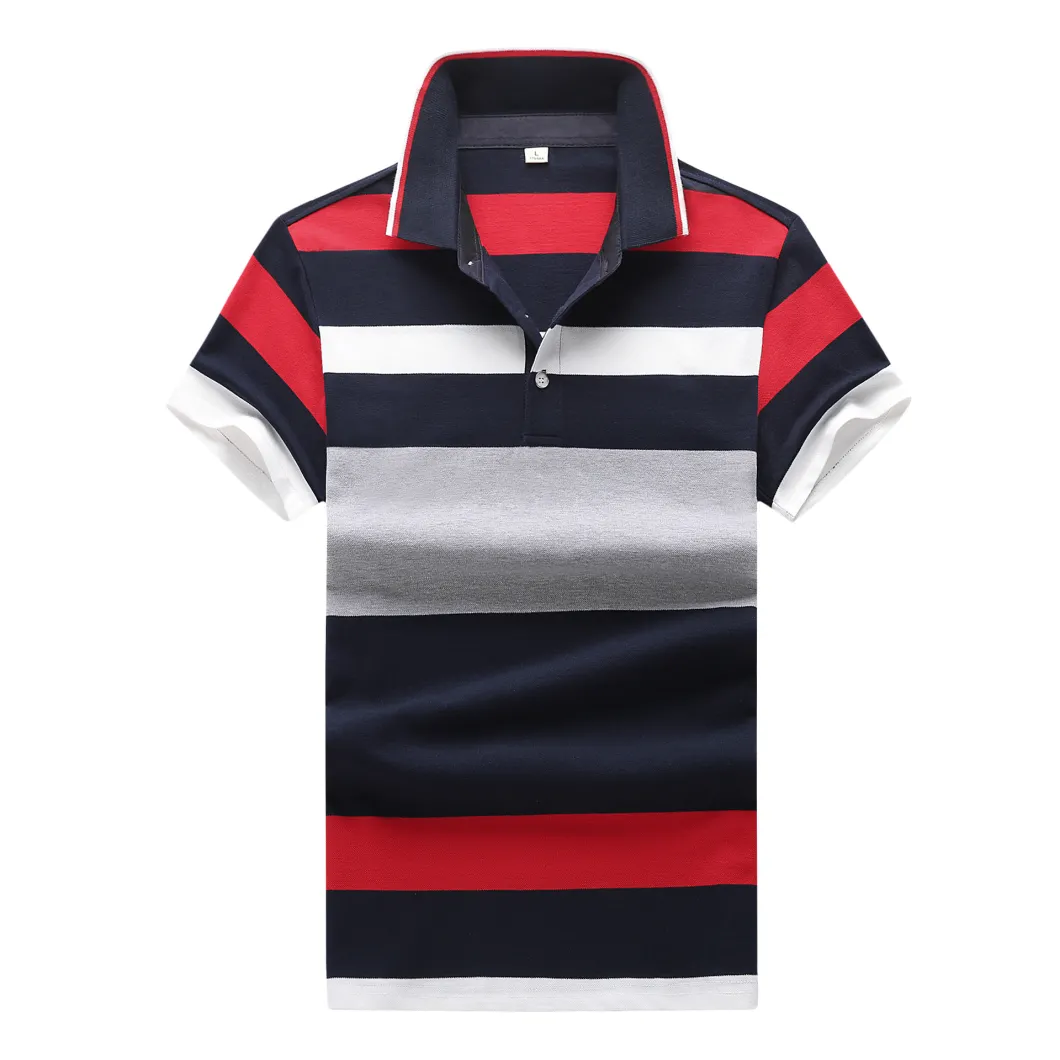 Customized Logo Mens Casual Striped Polo Shirt Cotton Polo T Shirts for Men