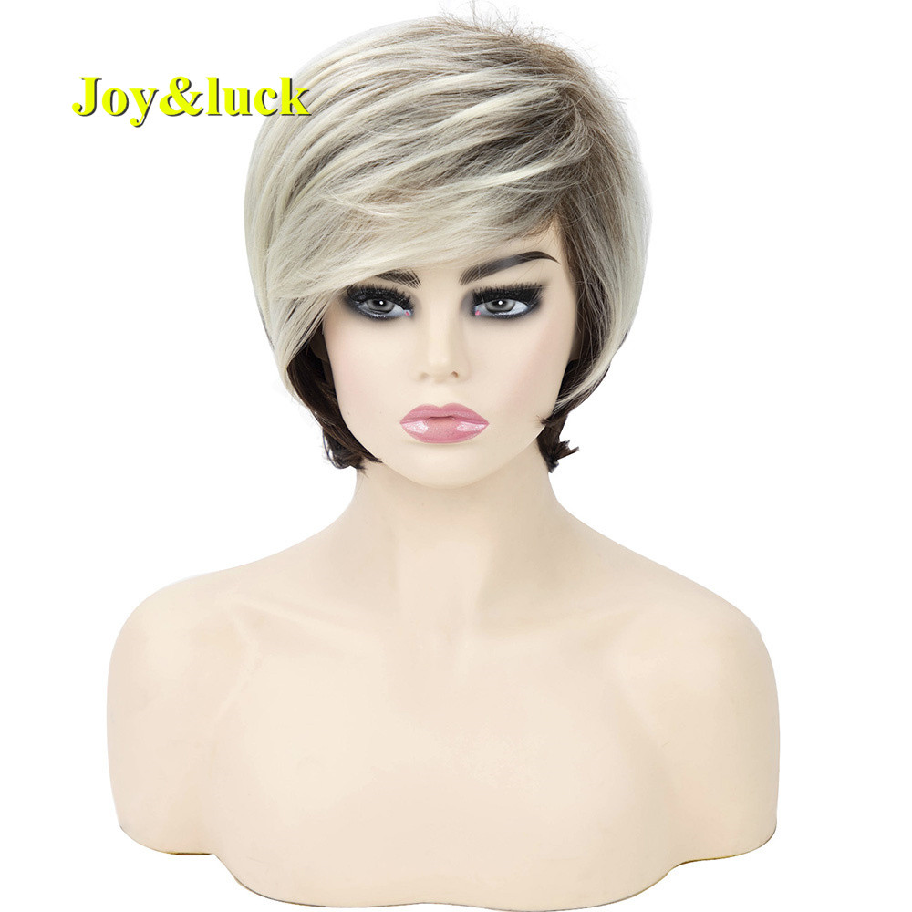 Wholesale Hair Wigs With Highlights Ladies Hair Wigs for Women Brown Ombre Blonde Natural Straight Short Synthetic Hair Wigs