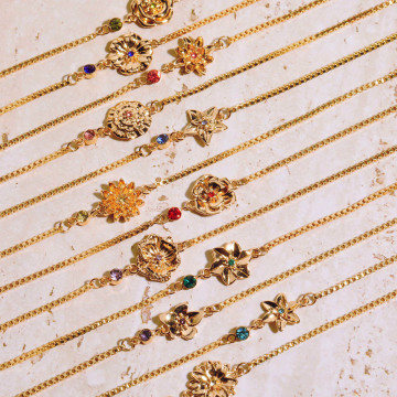 Birth Month Flower Jewelry Bracelet: Fashionable Gold Plated Stainless Steel with Birthstone Design for Women