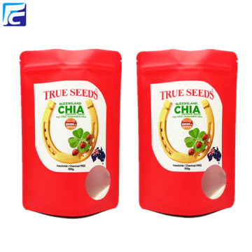 Standup foil chia seed packaging pouch with window