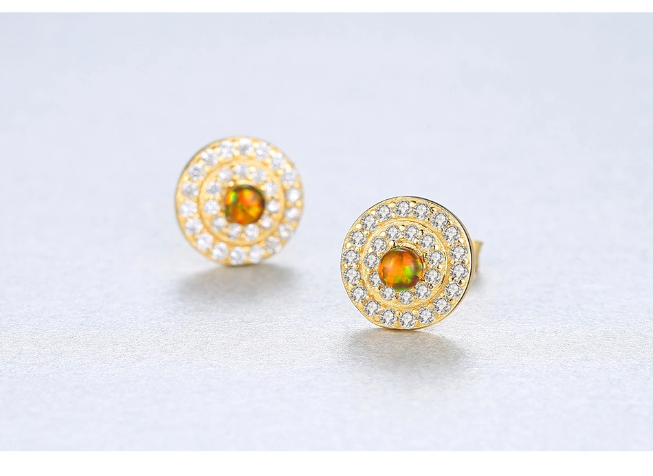 925 Sterling Silver Tiny CZ Paved Opal Stud Earrings