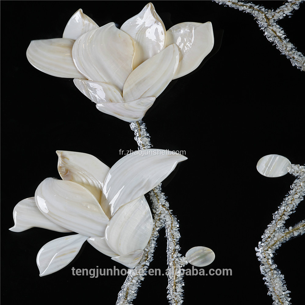 Magnolia de gravure de main du coquillage blanc CANOSA photo mural avec cadre en bois