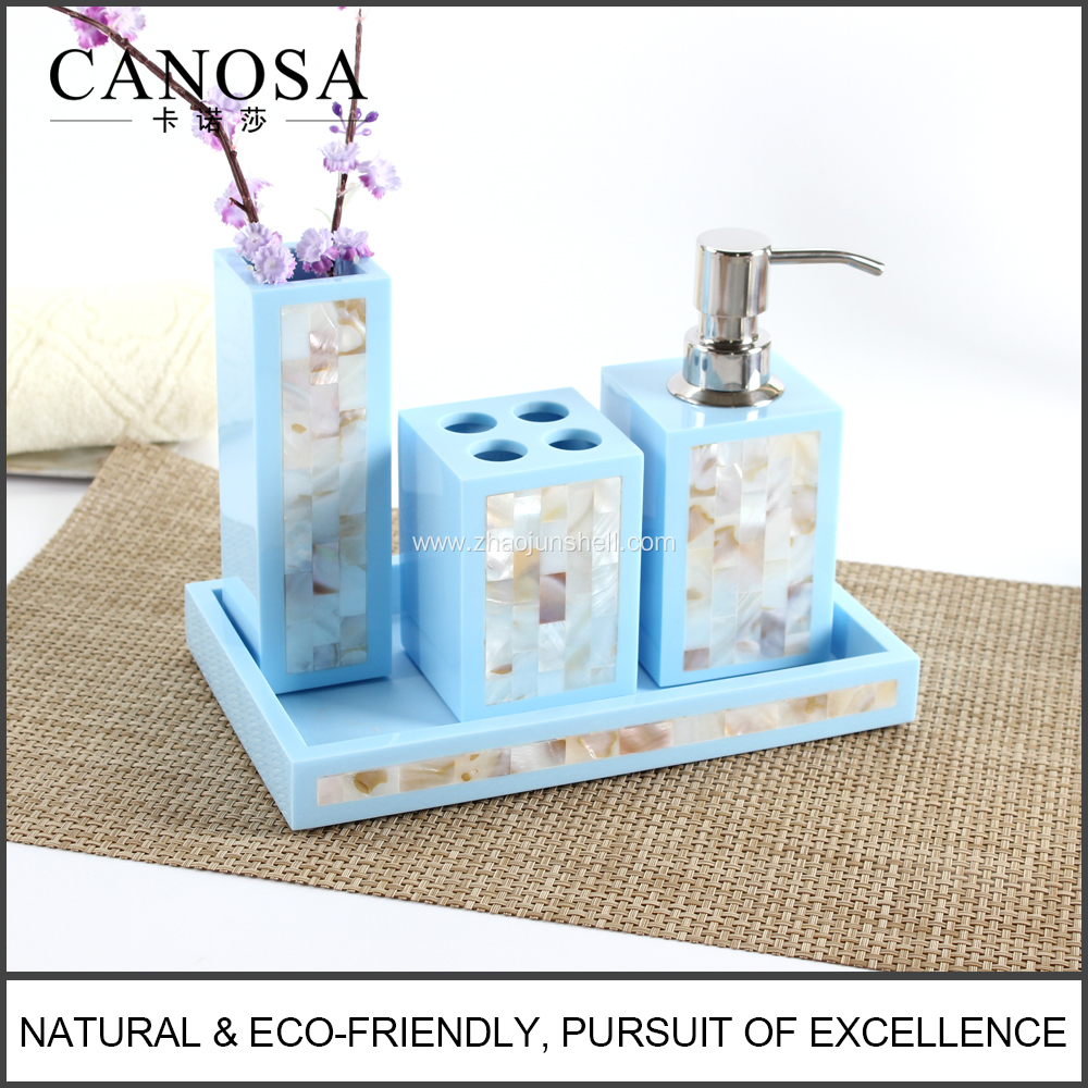 Resin Bathroom Accessory Set with Chinese River Shell