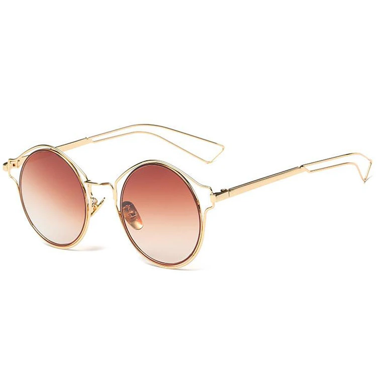 Retro Style Round Shape Metal Sunglasses