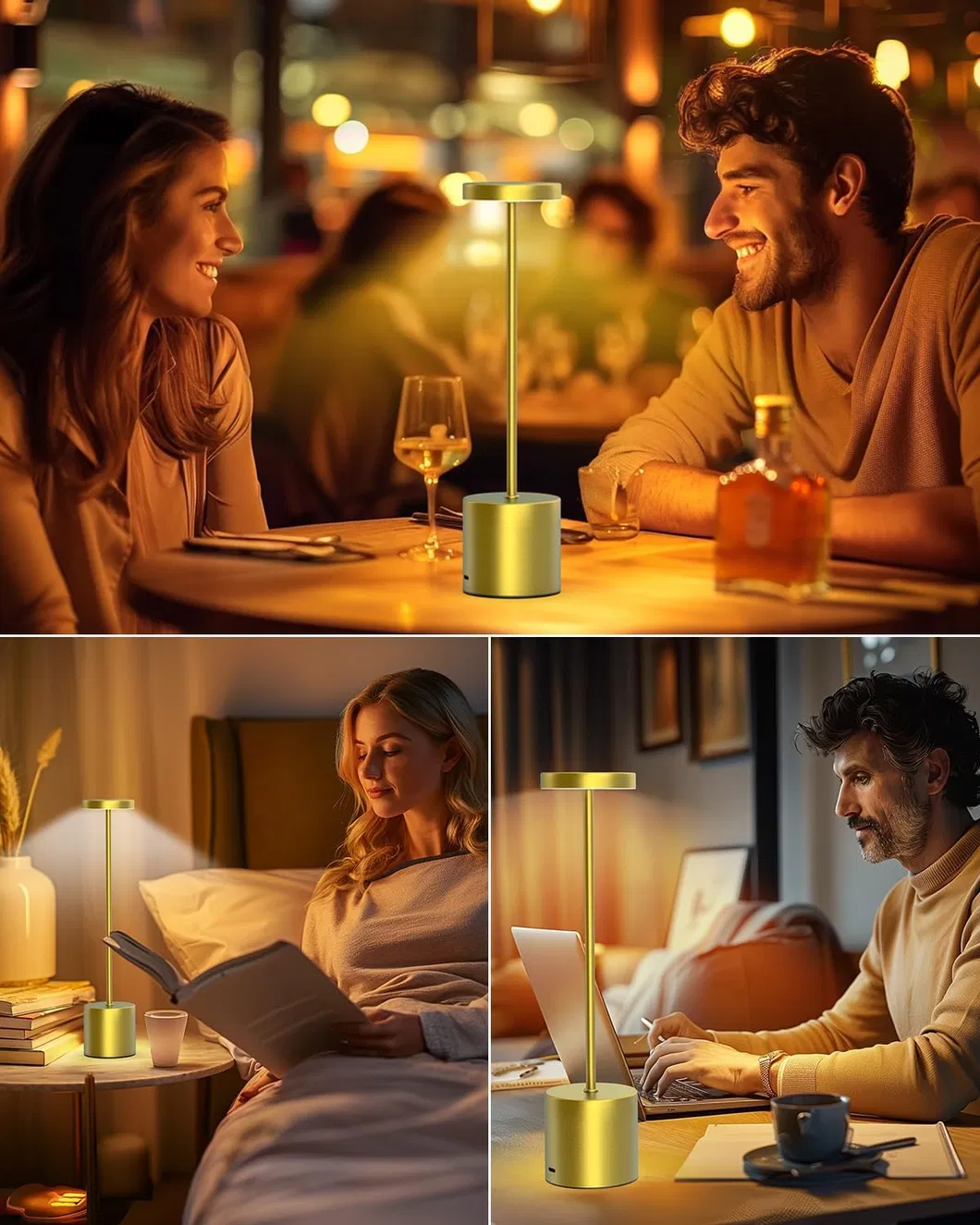 Rechargeable Battery-Powered LED Table Lamp - 3 Color Dimmable Light