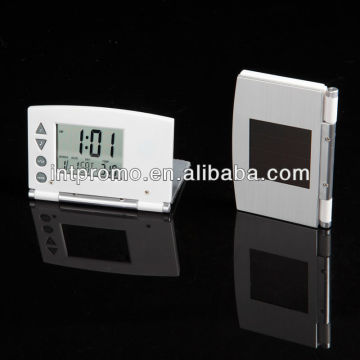 Pocket size aluminum foldable cover solar power digital clock