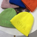 Embroidered letters warm knit cap with fleece