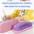 Glitter double zipper waterproof school pen case for kids