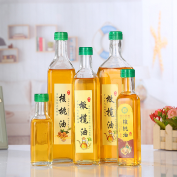 Square Shape Clear Olive Oil Glass Bottle 500ml