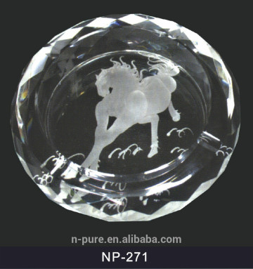 horse engraved crystal glass ashtray/round glass ashtray/ hotel ashtray