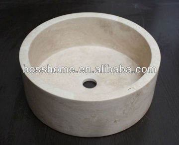 A grade light ivory travertine stone sink for bathroom (BS-VS30)