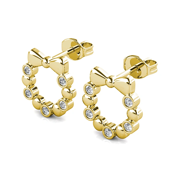 Hypoallergenic Brass Jewelry Cute Ribbon Bow Round Circlet Stud Earrings Jewelry for Girls