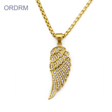 Punk Iced Out Mens Gold Angel Wing Necklace