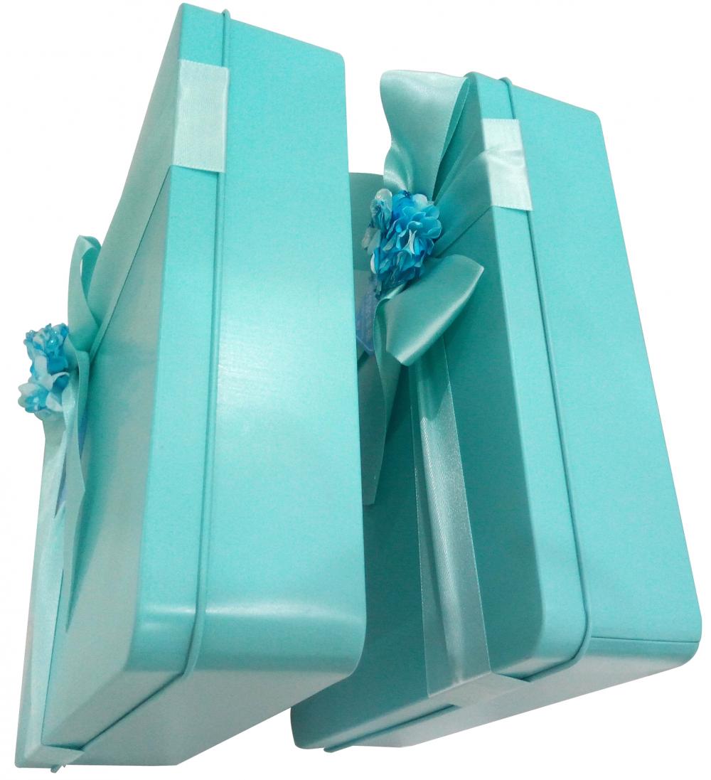 Blå farve kiks tin boks med blomst dekoration
