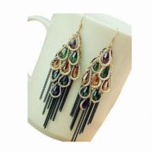 Peacock Tail Tassel Drop Earrings, Handmade