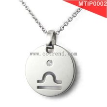 Round shape titanium charm with 3A zircon ,99% pure tatinium ribbon charm necklace engraving acceptable