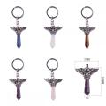 Hot Gemstone Hexagon Prism Phoenix Alloy Lapis Lazuli Stone Pendant Key Chain