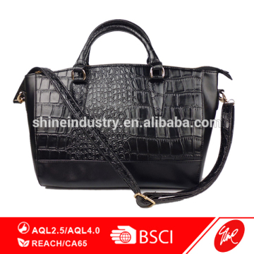 Black Embossed Crocodile PU Tote Bag