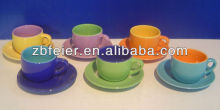 ceramic cup and saucer whith two tone color