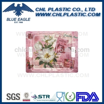 Flower printing plastic food tray with handle