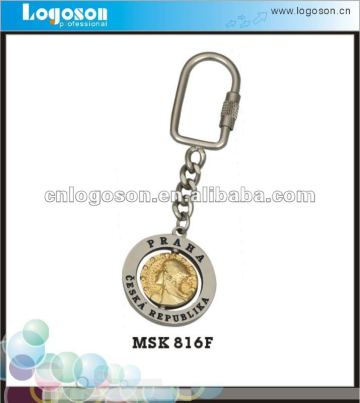 Spinning coin embossed logo Praha metal souvenir key chain