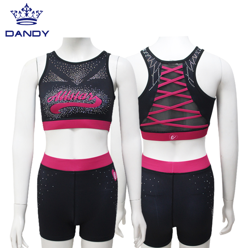 Aangepaste strass cheerleading oefening uniform