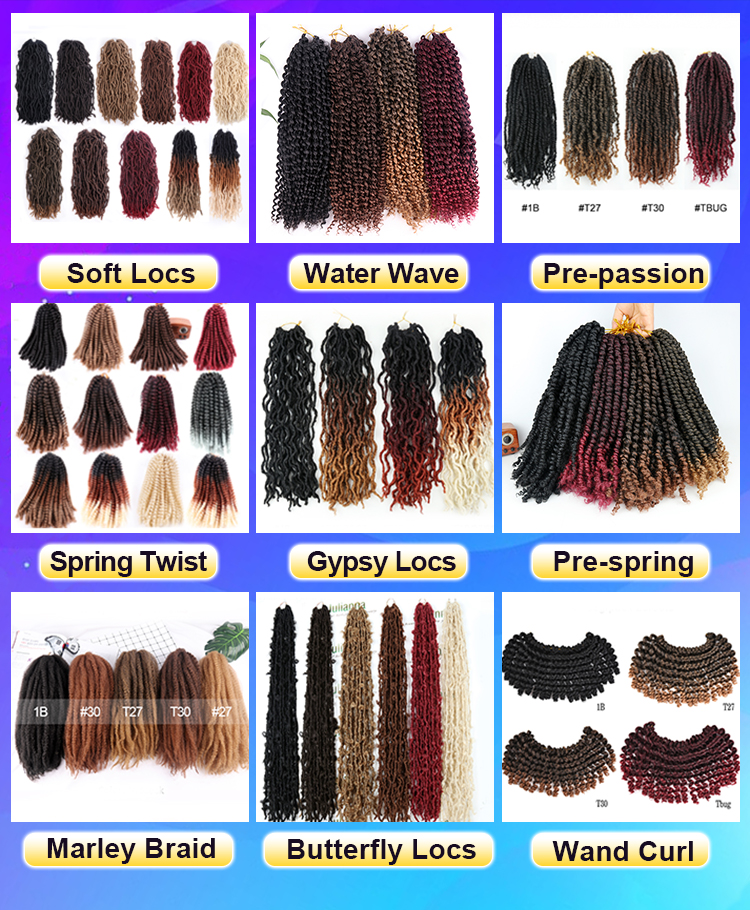 Synthetic Ombre Color Marley Cuban Afro Kinky Curly Twist Hair Crochet Braids Braiding Hair for Faux Locs