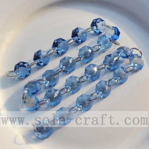 Romantyczne niebieskie kryształowe ośmiokątne nici do wiszących ozdób żyrandolowych