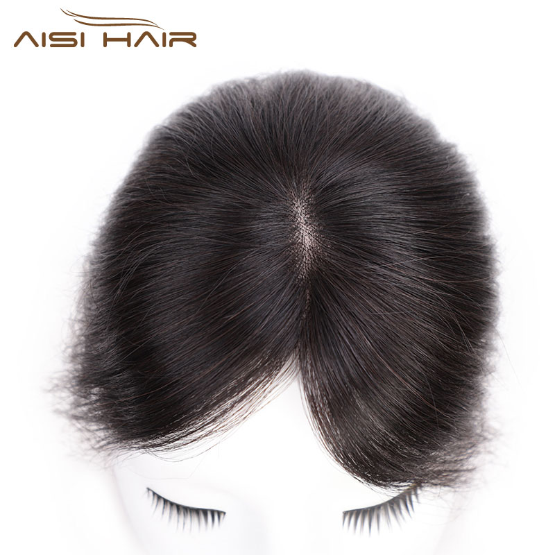 Aisi Hair Brazilian Human Hair 5x8 Toupee Breathable Silk Base Human Hair Toupee  Natural Black Cheap Women Toupee