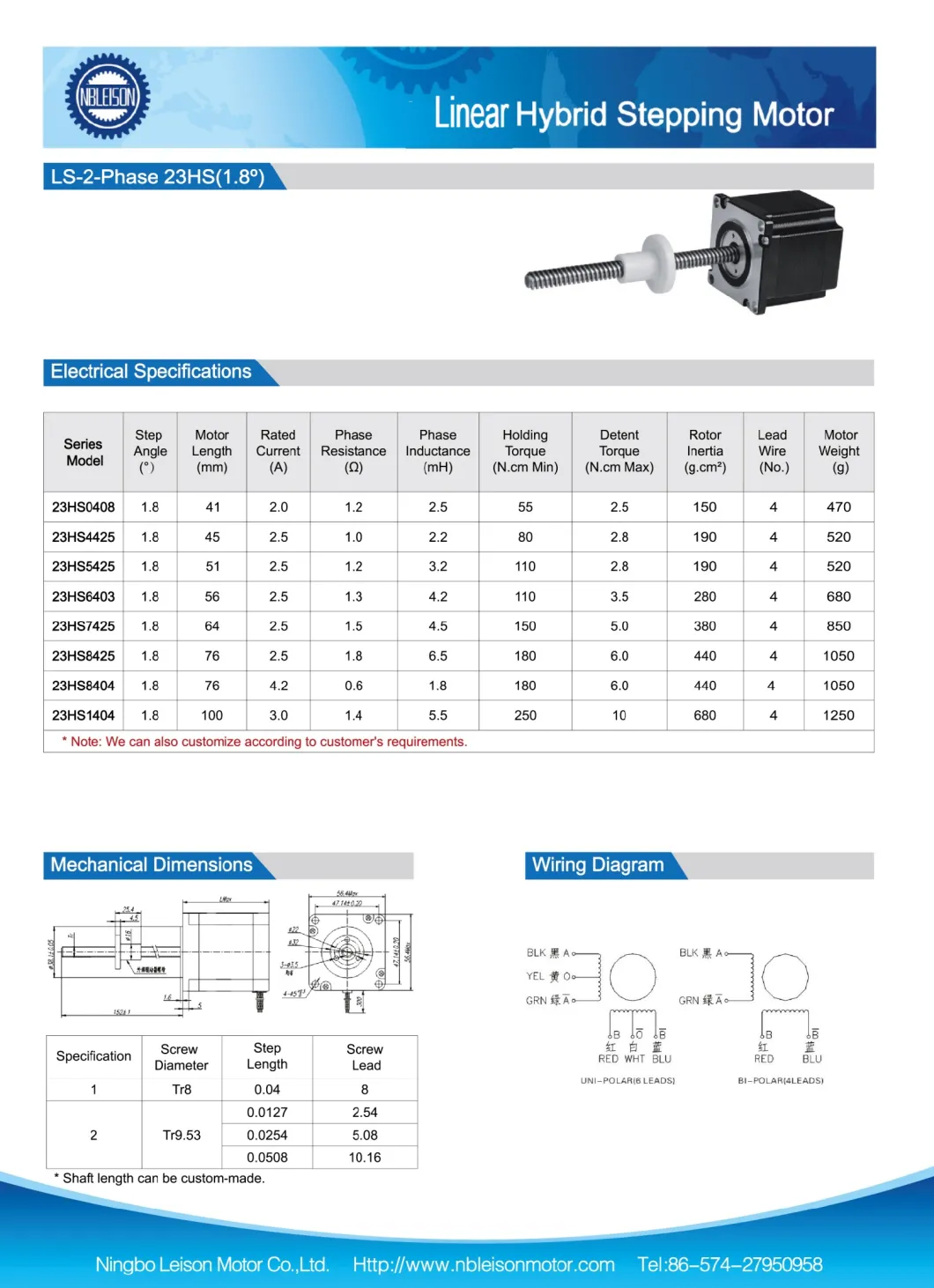 Micro Tr8 Tr9.53 Linear Actuator Stepper Motor NEMA 23