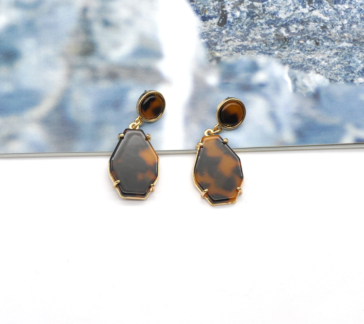 Custom tortoise shell texture acetate inlay inset in gold zinc alloy by claw hypoallergenic earrings