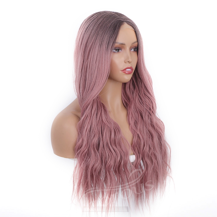Body Wave Hair Wigs Long Synthetic Lace Ombre Grey Pink Wigs Women Middle Part Silky Full Heat Resistant Natural Looking wig