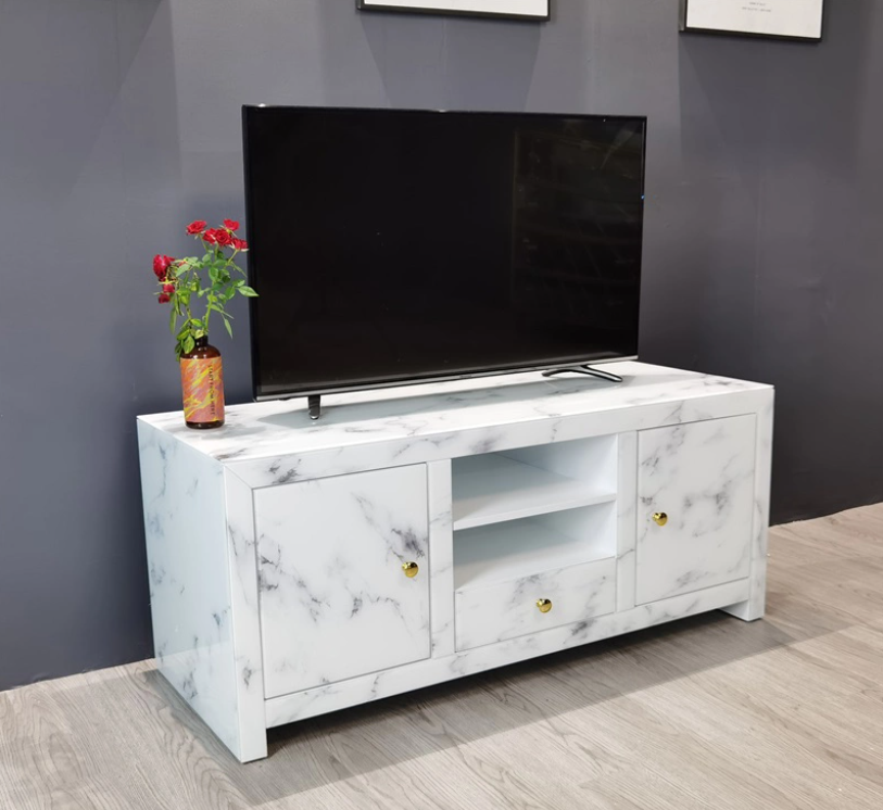 Marble Glass White TV Unit MDF PET