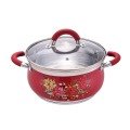 Stainless steel soup pot with flower decal