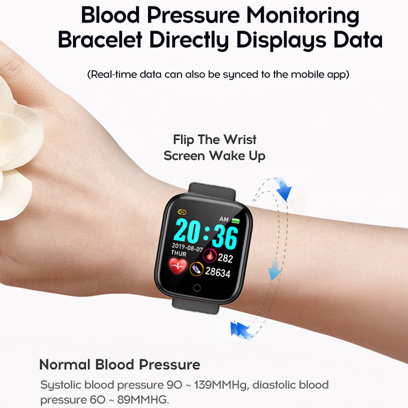 D20 Y68 Multifunctional Smartwatch Blood Pressure Tracker Fitness Smart Watch