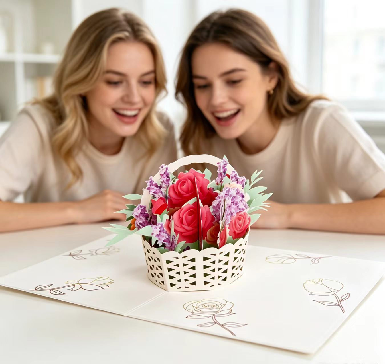 3D wyskakująca kartka z pozdrowieniami z koszem kwiatów 3d pop up flower basket greeting card