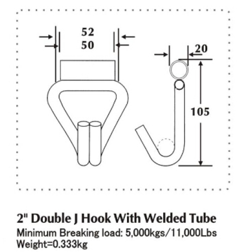 Double crochet en J avec tube soudé d&#39;une largeur de 50mm