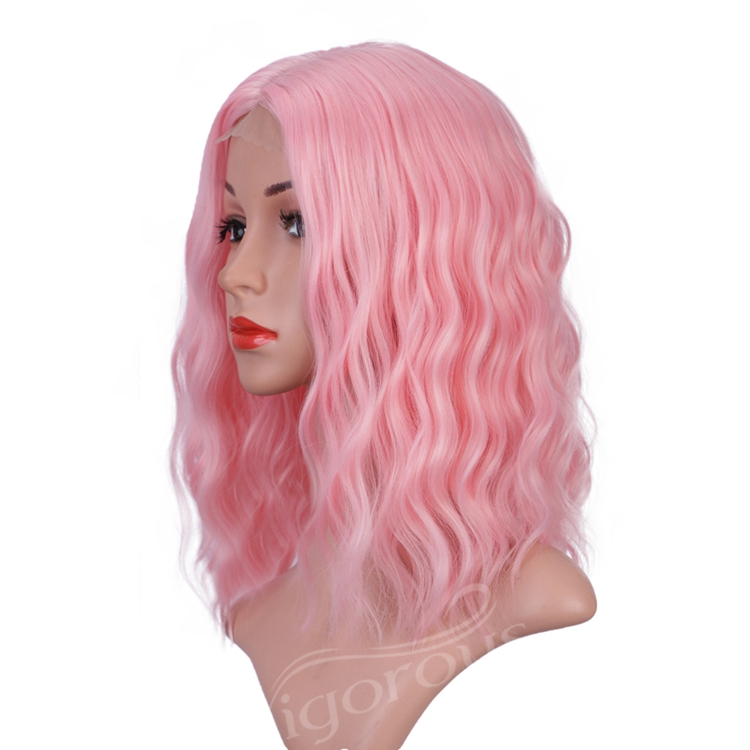 U Part Lace Top Quality Short Pink body Wavy Bob Wigs For Black Women Middle Part Synthetic Wigs Wholesale Price