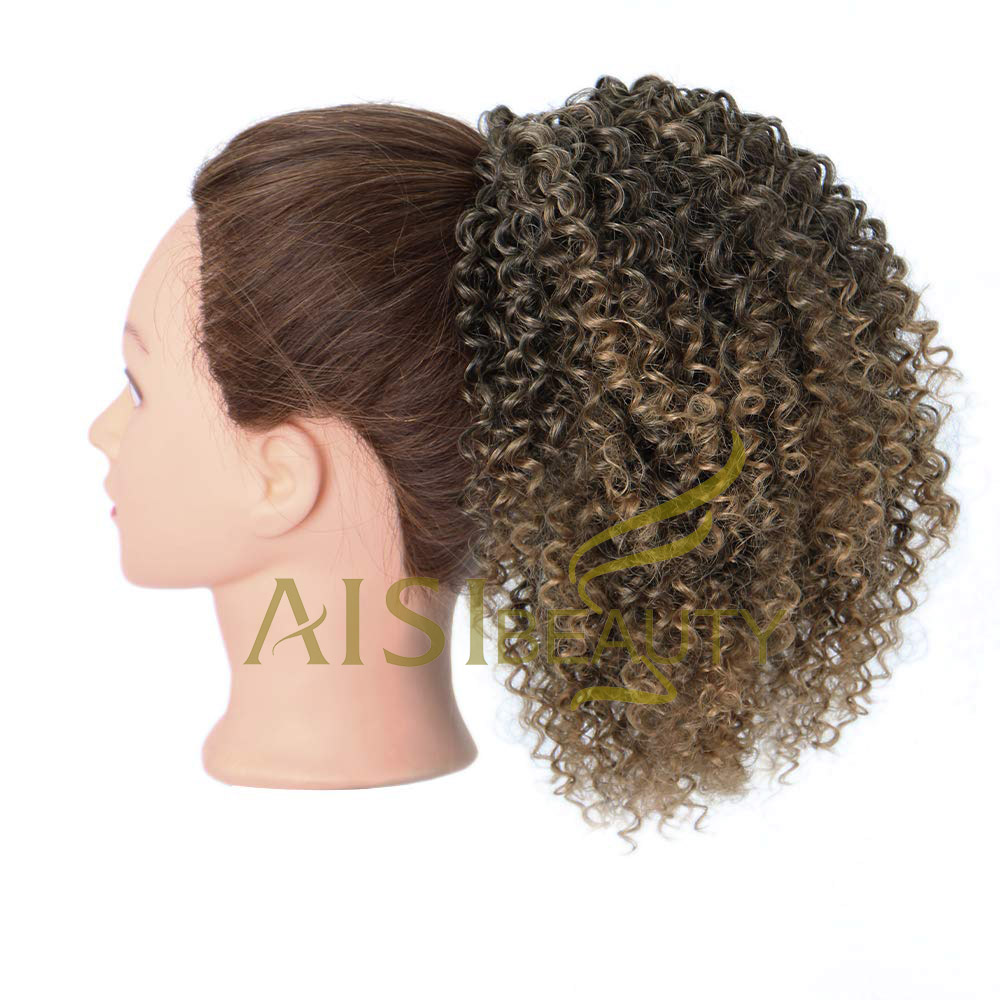 Aisi Beauty Hotselling Wholesale Ombre Brown Afro Fluffy Puff Hairpiece Extension Messy Donut Curly Afro Kinky Afro Hair Bun