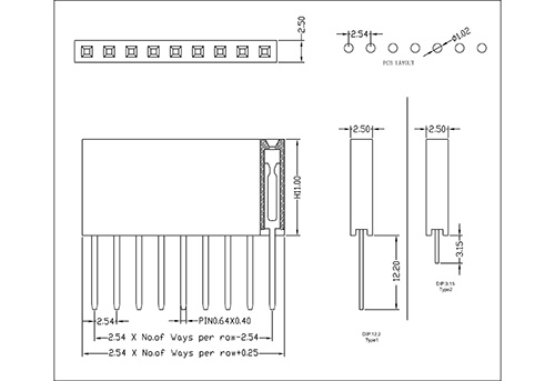 2.54 mm Female Header Single Row Straight Type(W=2.5 H=11.0) FHES07-XXSXXXX-Model