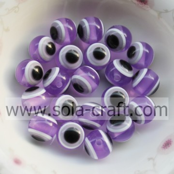 Top Quality 10MM 500Pcs Fashion Purple Evil Eye Resin Solid Beads Charms Round Wholesale Loose Beads Jewelry Making DIY