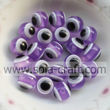 10MM 500Pcs Moda Viola Rotondo Evil Eye Resina Perline solide Charms di alta qualità all&#39;ingrosso Perline allentate Creazione di gioielli fai da te