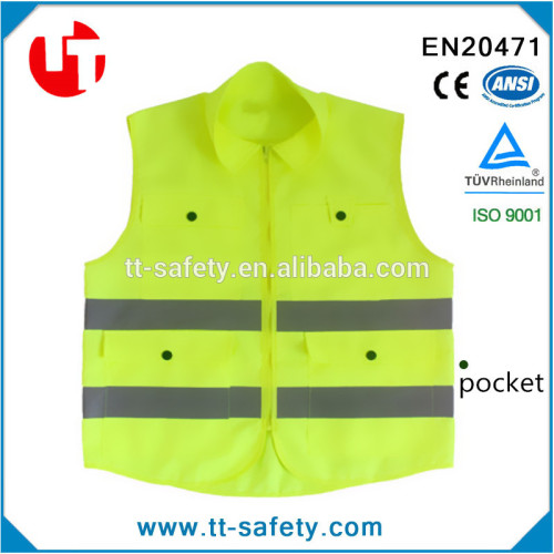 Class 2 security protection fluorescent orange yellow fluo warning vest for work wear